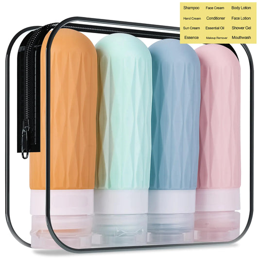 4-Piece Refillable Travel Bottle Set – 90ml (3 oz) With Bag